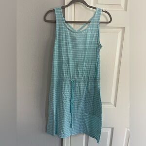 Talbots medium petite light blue & white striped sleeveless dress strappy back